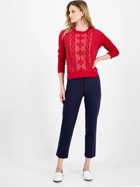 Nautica Jeans Women's Cotton Snowflake-Motif Sweater Haute Red Size S